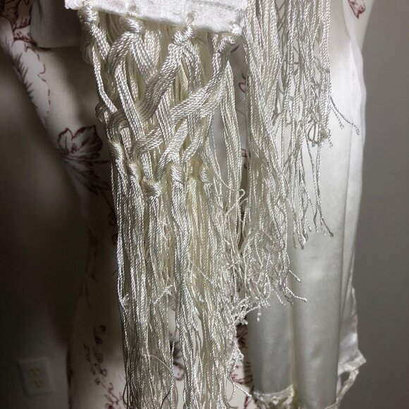 Elevate Your Elegance: The Pristine Satin Fringe Scarf - Picture 3 of 14